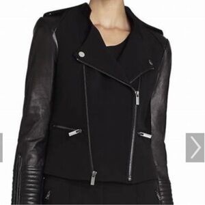 BCBGMaxAzria Black Leather Jacket with Silver Accents